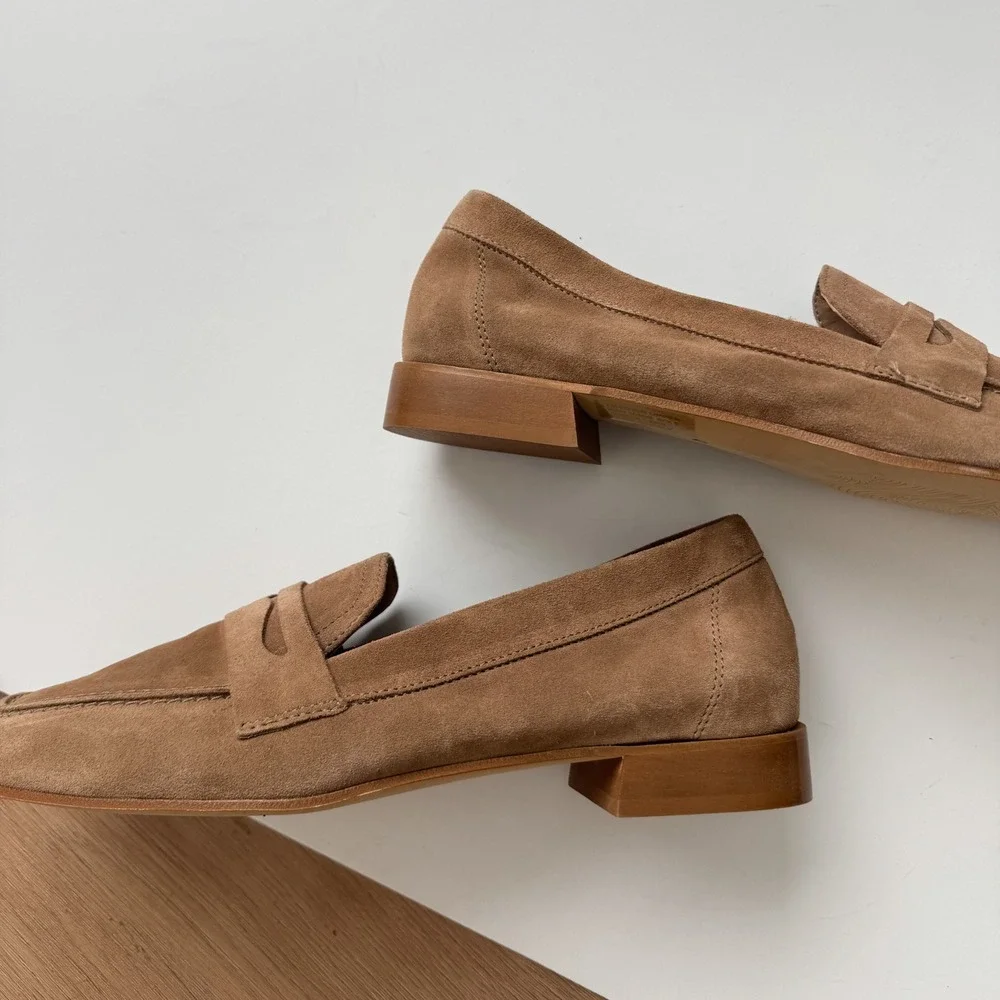 Brown Suede Leather Penny Loafers Made in Italy Womens Size 40/9 Preppy Lamica